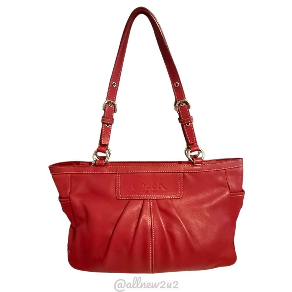 Coach 1941 Ashley Red Leather Double Handle Zipper Closure Tote Shoulder Bag Sil - Picture 3 of 16